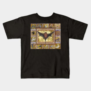 MEDIEVAL BESTIARY,BAT, FANTASTIC ANIMALS IN GOLD RED BLUE COLORS Kids T-Shirt